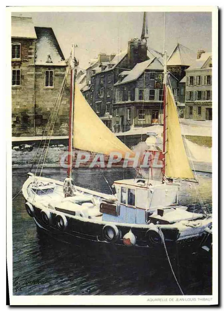 Honfleur sob a neve — Aquarela de Jean-Louis Thibault — Impressora Marie, 14600 Honfleur - Frente