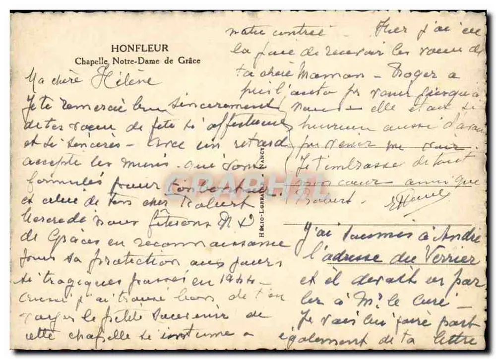 Capela Nossa Senhora da Graça — Honfleur — editor H. Mio-Lobrè — número de série não visível - Verso