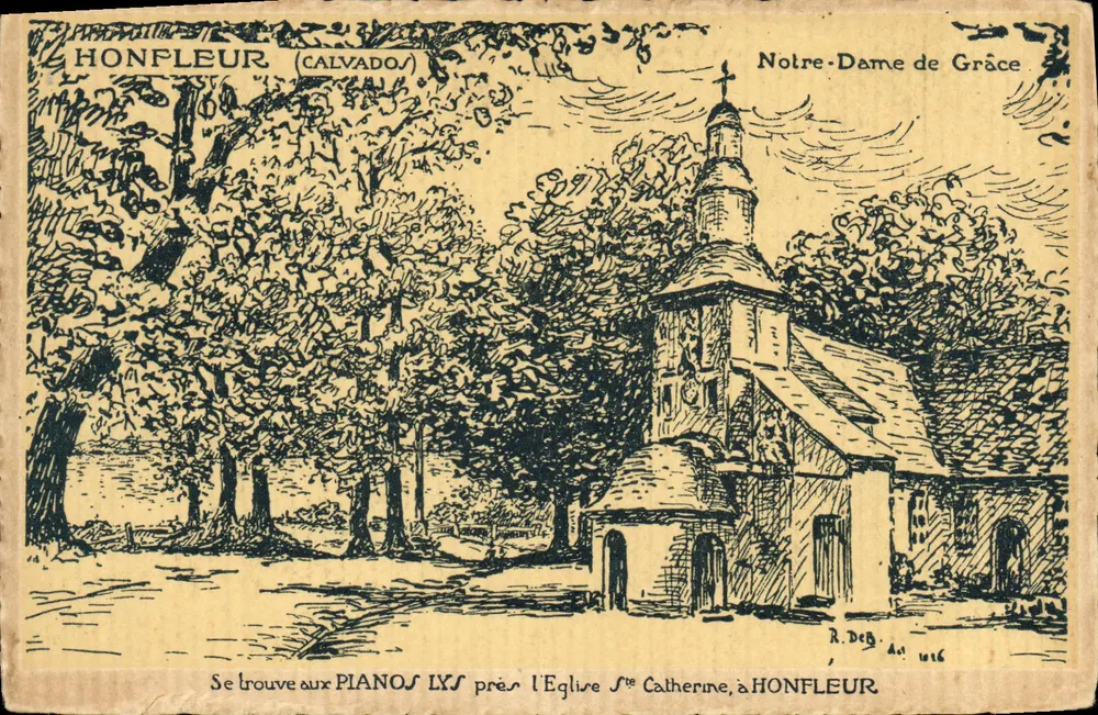 Honfleur (Calvados) — Kirche Notre-Dame de Grâce, umgeben von Bäumen — R. Deb. 1916 - Vorderseite