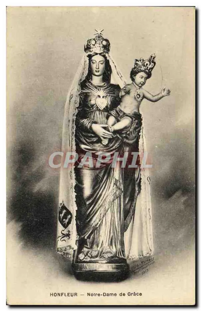 Honfleur — Nossa Senhora da Graça — estátua — editor L. Motteau, 1918 - Frente