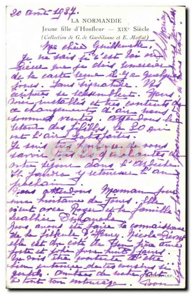 Junge Frau aus Honfleur — 19. Jahrhundert — Sammlung von G. de Gardilanne und E. Hoffat - Rückseite