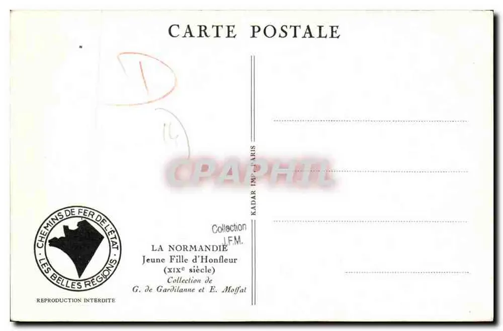 Giovane ragazza di Honfleur — XIX secolo — Chemins de Fer de l'État - Verso