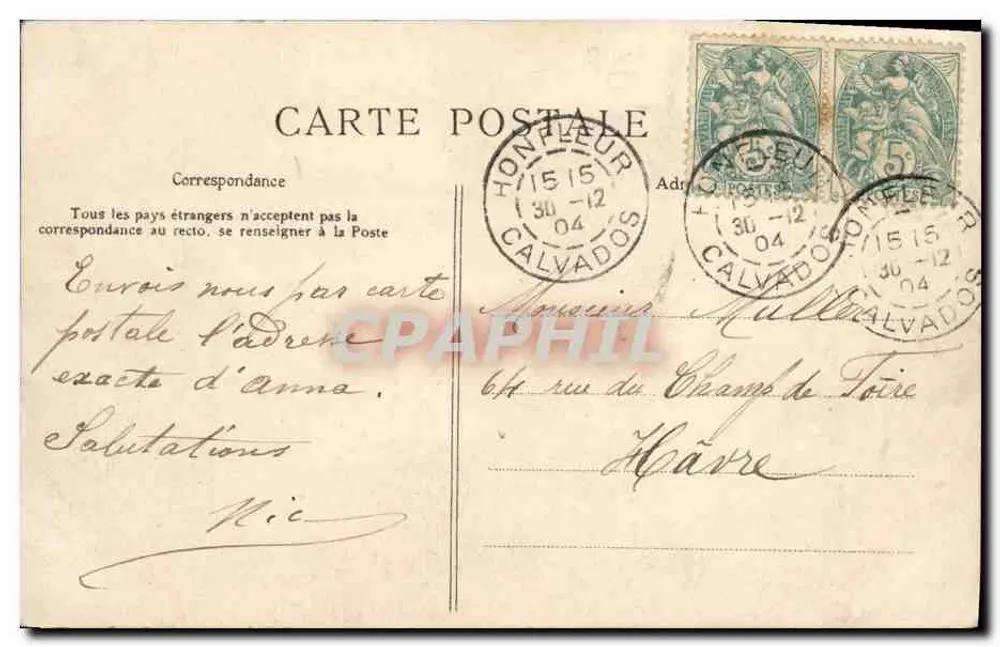 Honfleur — Efeito de pôr do sol — A Bilhete postal antigo - Verso