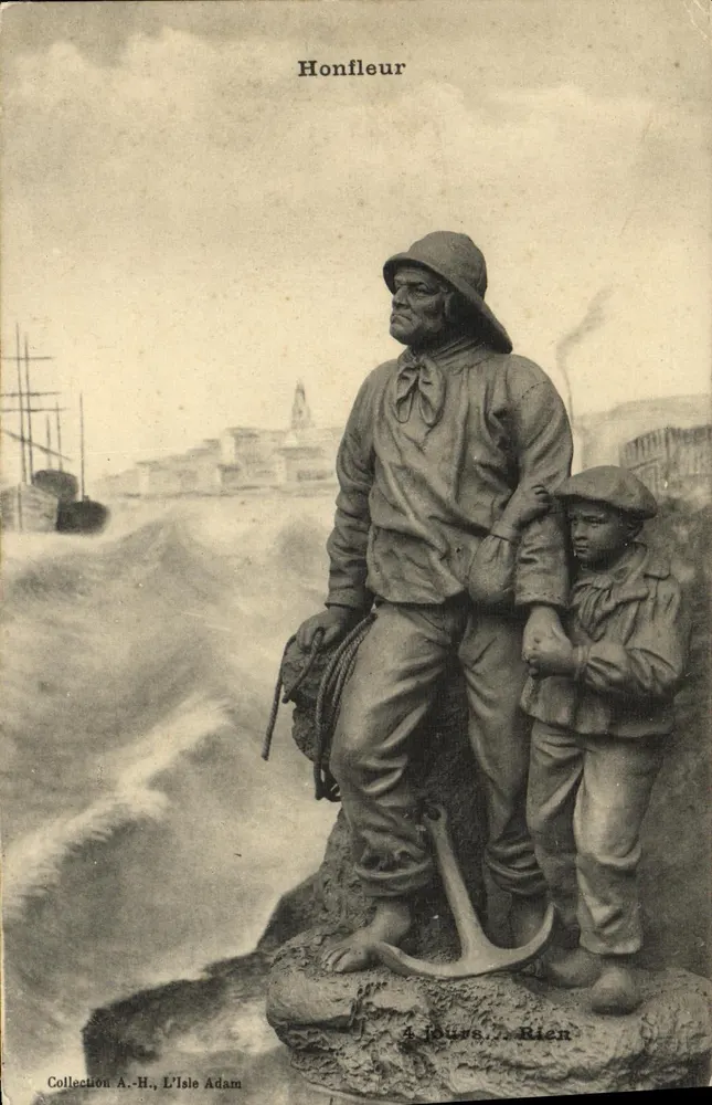 Estatua do pescador e do jovem garoto em Honfleur — Coleção A.-H. L'Isle Adam - Frente