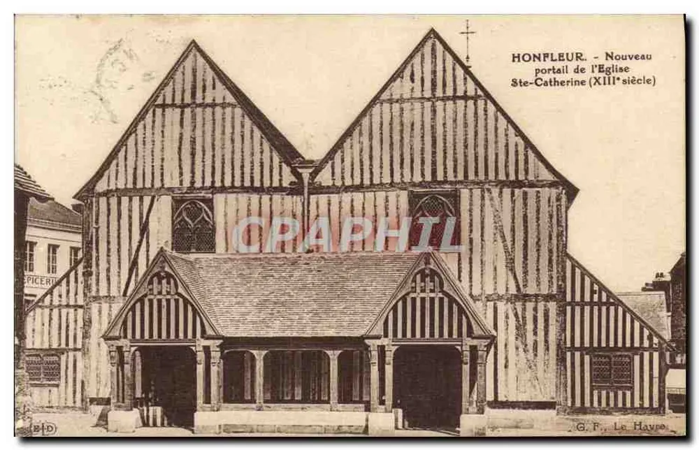 Honfleur — Neuer Portal der Kirche Saint Catherine (13. Jahrhundert) — G. F., Le Havre - Vorderseite