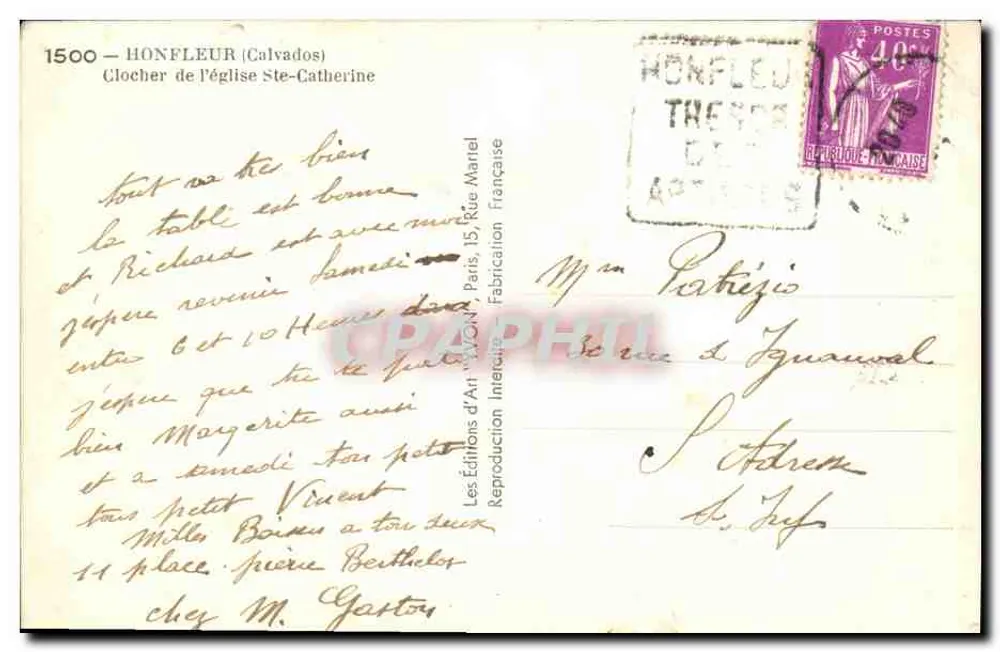 Honfleur — Klokkenstoel van de kerk van Sint-Katharina — Les Éditions d'Art Yvon - Achterkant