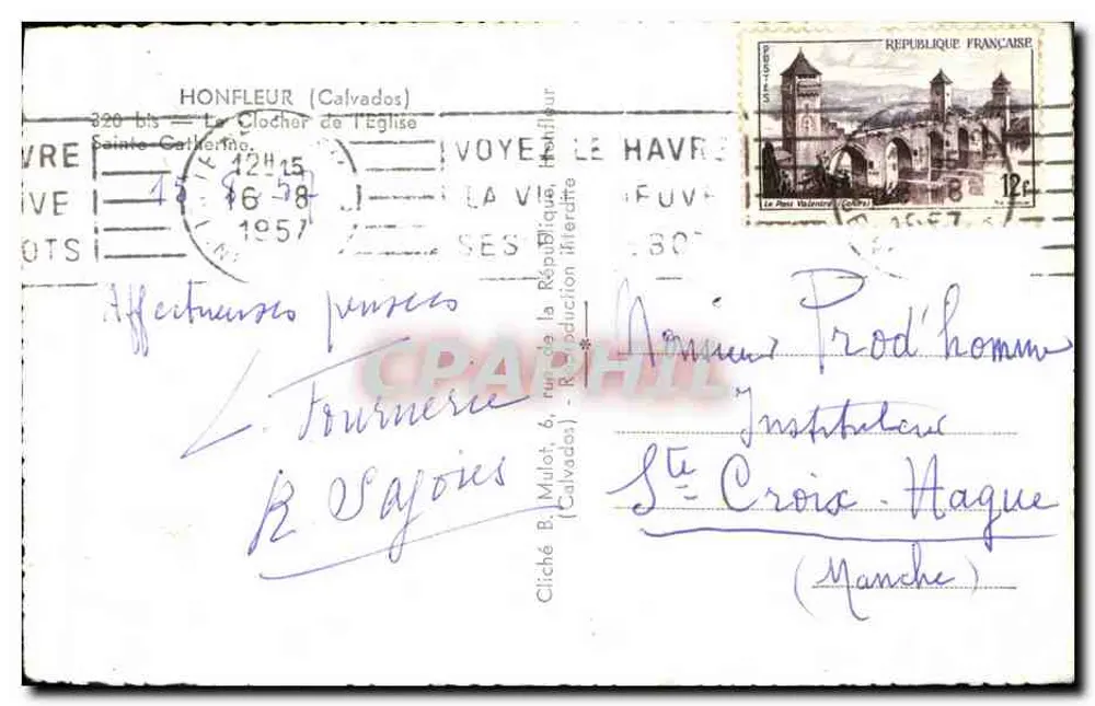 Honfleur — Torre da Igreja de Santa Catarina — Cliché B. Mulot - Verso