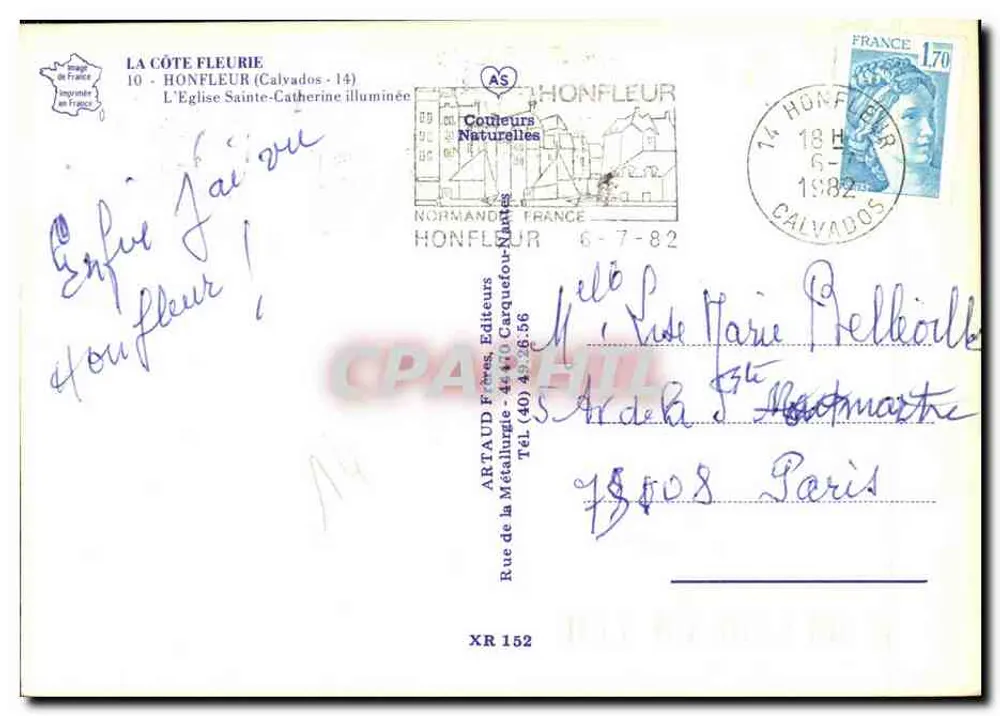 Honfleur — A Igreja de Santa Catarina iluminada — Artaud Frères, XR 152 - Verso