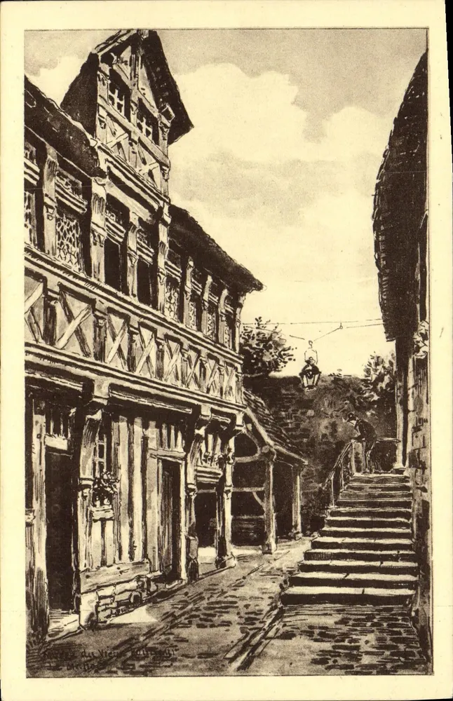 Rua pavimentada com casa de madeira — Museu do Velho Honfleur — Le Manoir, Strasbourg - Frente