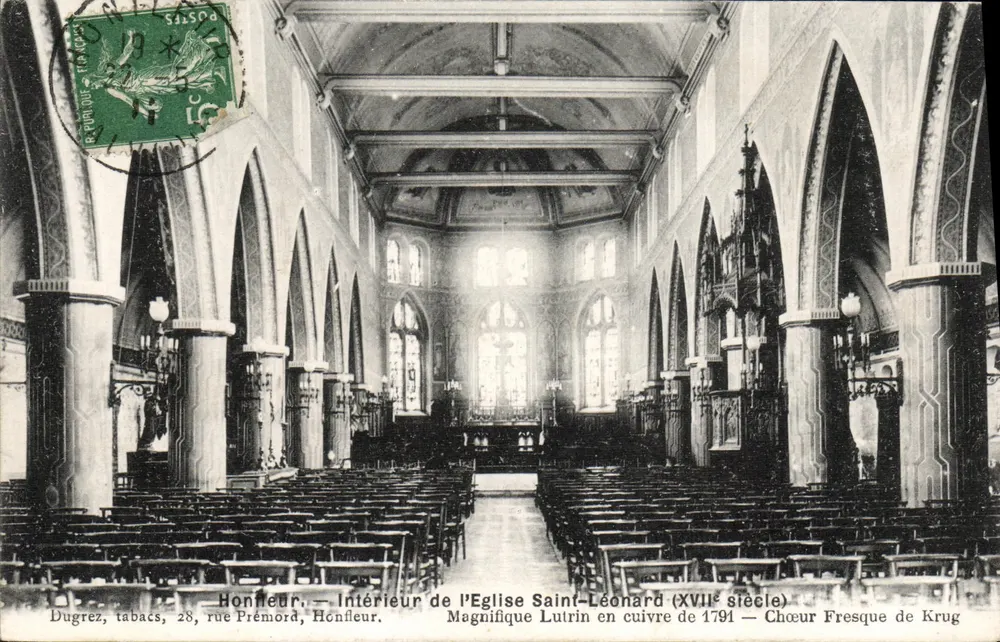 Interior de la Iglesia de San Leonardo — Honfleur — Dugrez, tabacs, 28, rue Prémord - Anverso