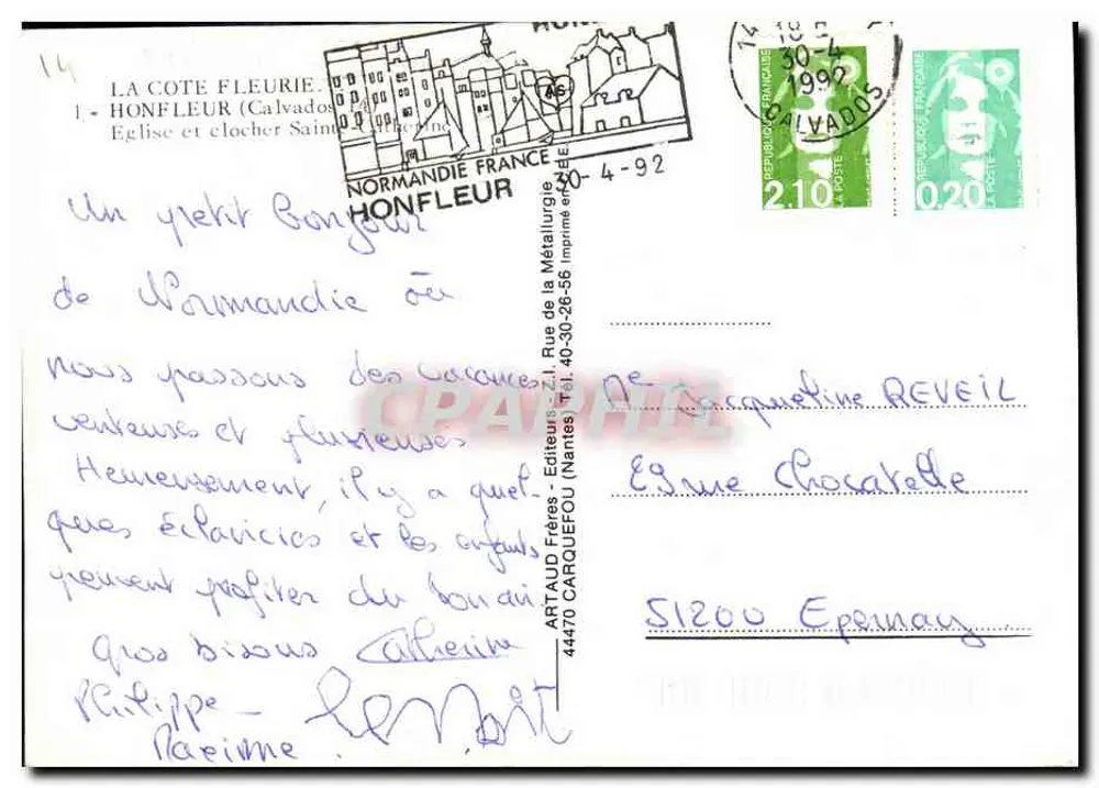 Honfleur — Igreja e Sinagoga — Artaud Frères, editor n°14 - Verso