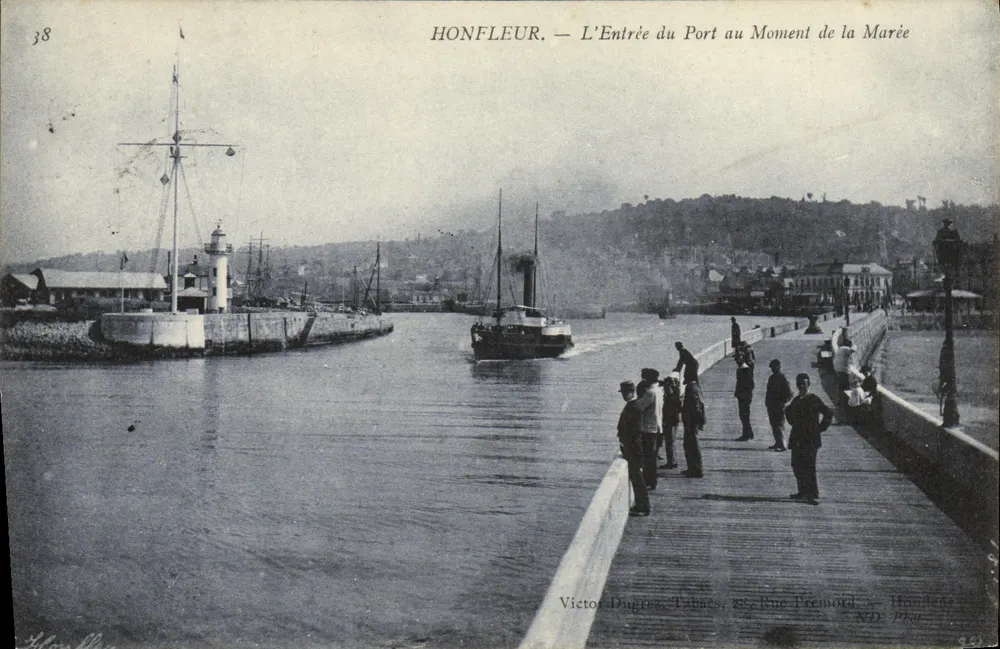 Honfleur — Ansicht des Hafeneingangs zur Zeit der Flut — Victor Dugres, Tabacs, 22 Rue Premord, Honfleur - Vorderseite
