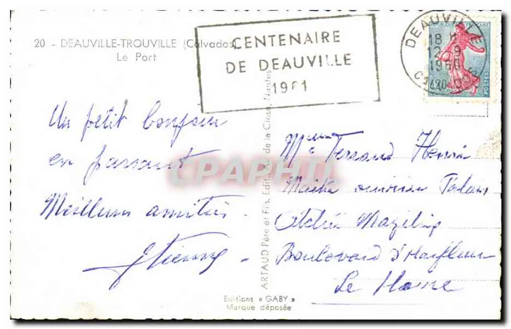 Femme en maillot de bain sur un voilier — Le Port de Deauville — Éditions « Gaby » - Verso