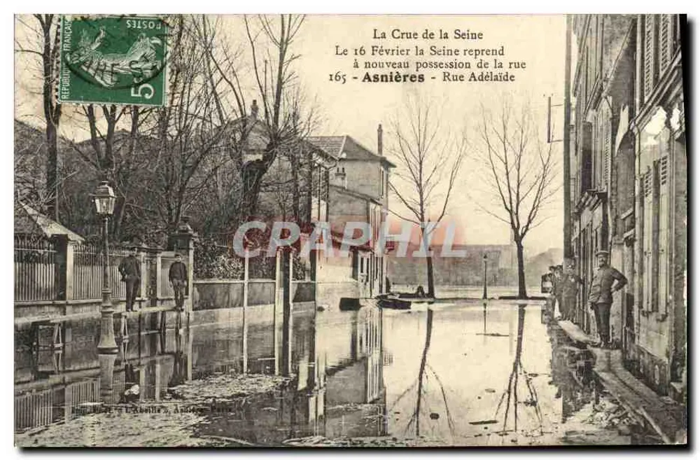 Die Überschwemmung der Seine — Am 16. Februar nimmt die Seine erneut die Straße ein — Asnières - Rue Adélaïde — Verlag: L. Lebailly, Annonay, Frankreich - Vorderseite