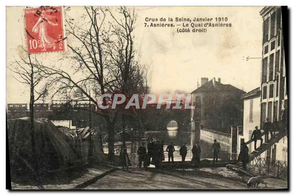 Überschwemmung der Seine, Januar 1910 — 7. Asnières. Der Asnières-Quai (rechte Seite) — Verlag nicht sichtbar - Vorderseite