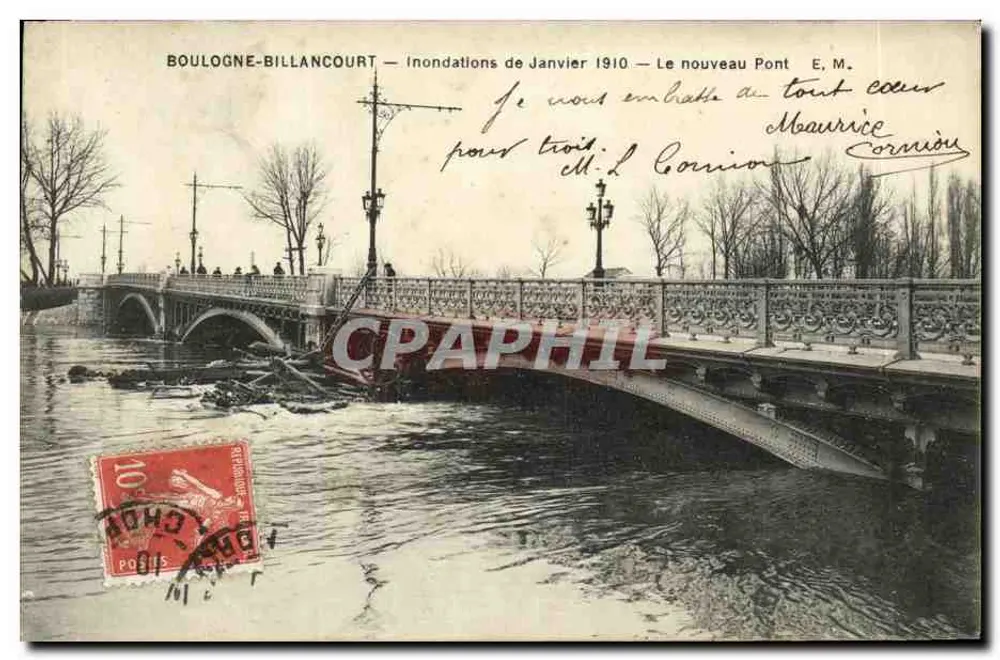 Boulogne-Billancourt — Überschwemmungen im Januar 1910 — Der neue E.M.-Brücke - Vorderseite