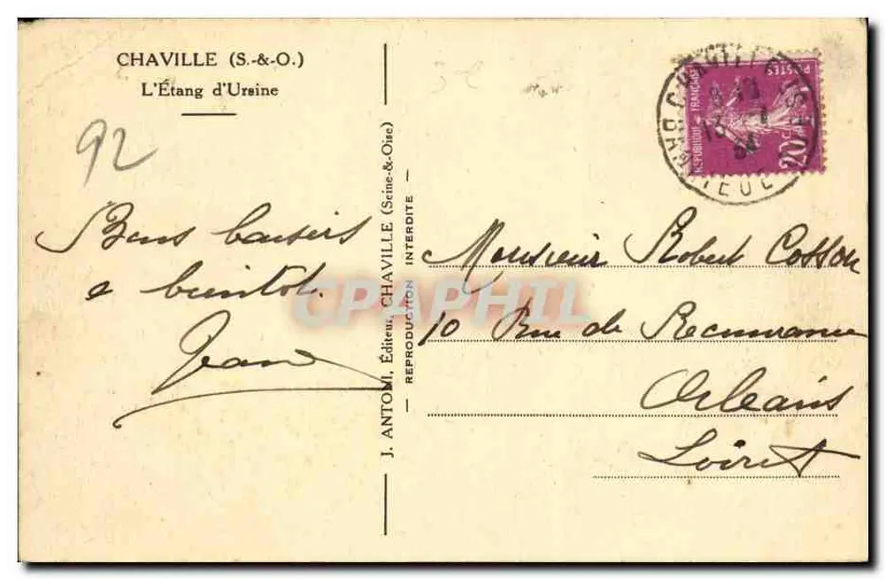 L'Étang d'Ursine — Chaville (S.&O.) — J. Antomi, Éditeur - Verso