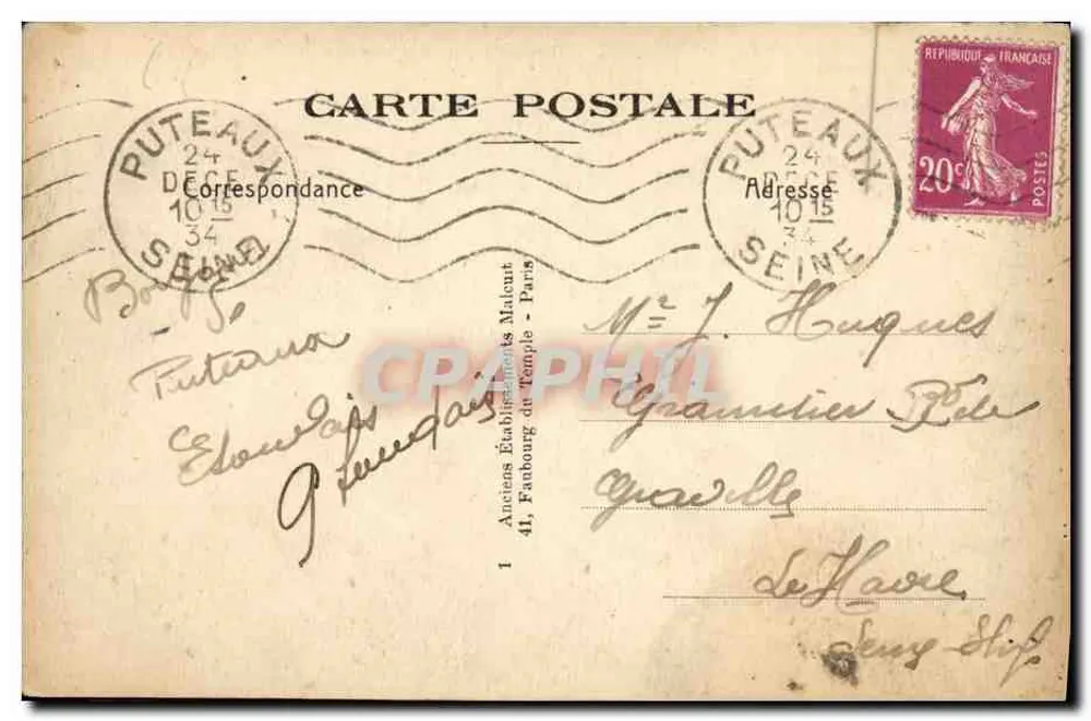 Puteaux — Grupo Escolar Benoit-Malon — E. M. n°475 - Verso