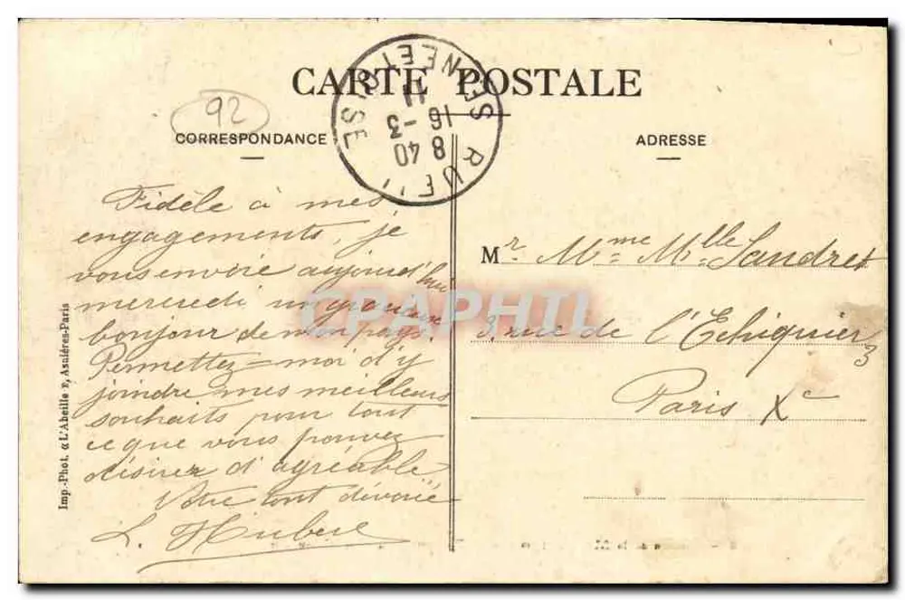 Schloss Malmaison — Die Parterres und die Cour d'Honneur — Imp. Phot. & L'Abadie, Asnières - Rückseite