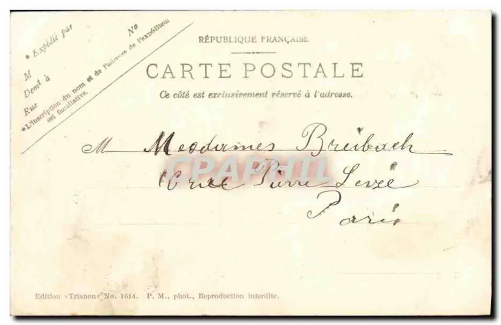 Parc de Villeneuve l'Etang — L'Arbre Couché — Édition Trianone No. 1614 - Rückseite