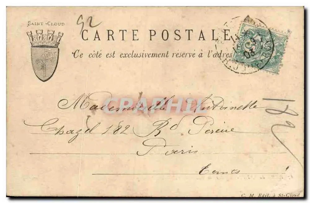 PARC de SAINT-CLLOUD — der Weidenbaum von Villeneuve-l'Étang — C. M. Edit. à St-Cloud n°67 - Rückseite