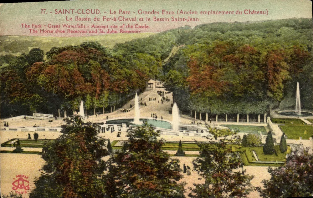 Saint-Cloud - O Parque - Grandes Eaux (Antigo localização do Castelo) — editor Abeille, Paris, n°77 - Frente