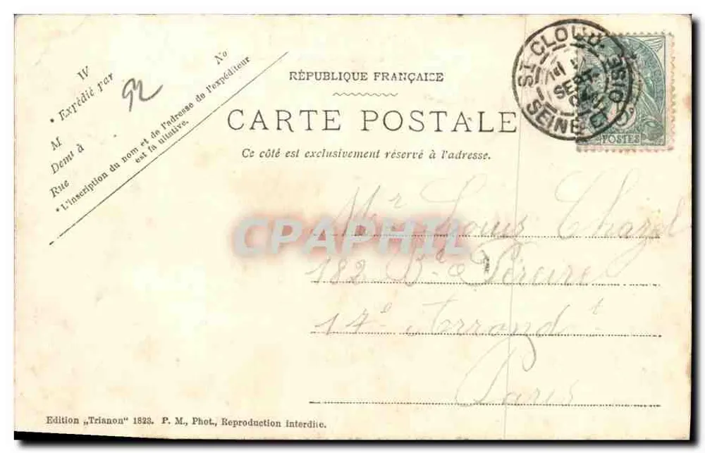 Parc de St Cloud — La Route de Montretout à Ville-d'Avray — Édition Trianon 1823 - Verso