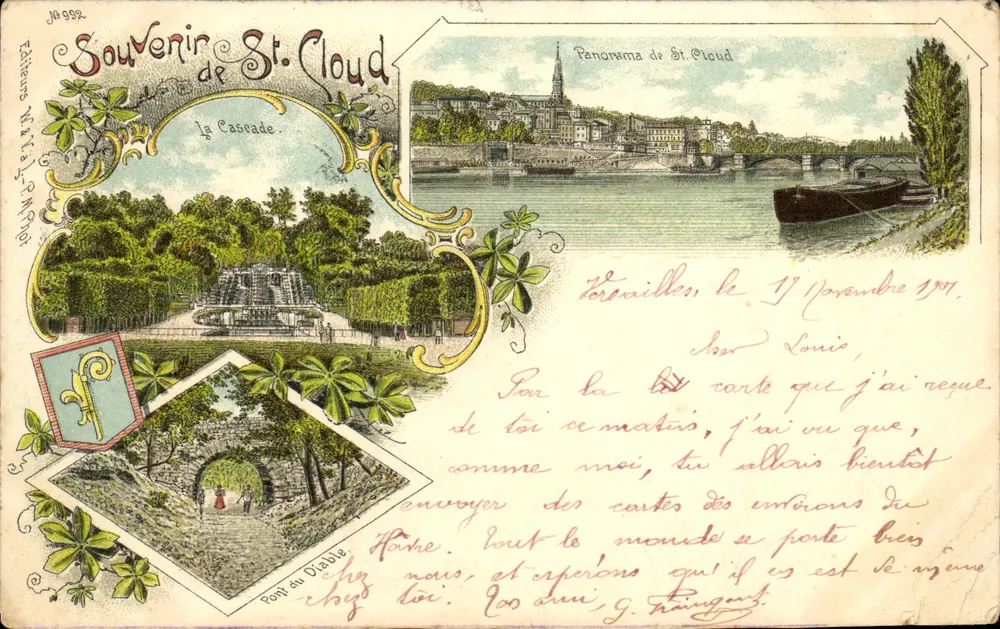 St-Cloud — Panorama et la Cascade — Éditeur N. & L. R. M. 992 - Frente