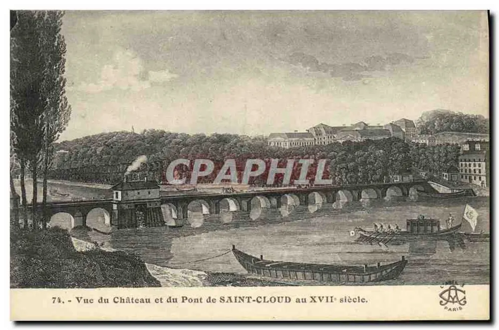 Vue du Château et du Pont de SAINT-LOUD au XVIIe siècle — Phototypie L'Abellie, Paris, n°74 - Recto