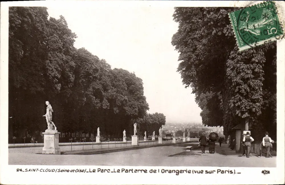 Saint-Cloud (Seine-et-Oise) — Der Park, Der Parterre der Orangerie (Aussicht auf Paris) — Verlag ROSE, n° 84 - Vorderseite