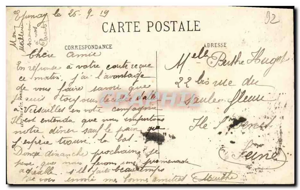 Saint-Cloud — A Igreja — LL. — Editor LL, n° 100 - Verso