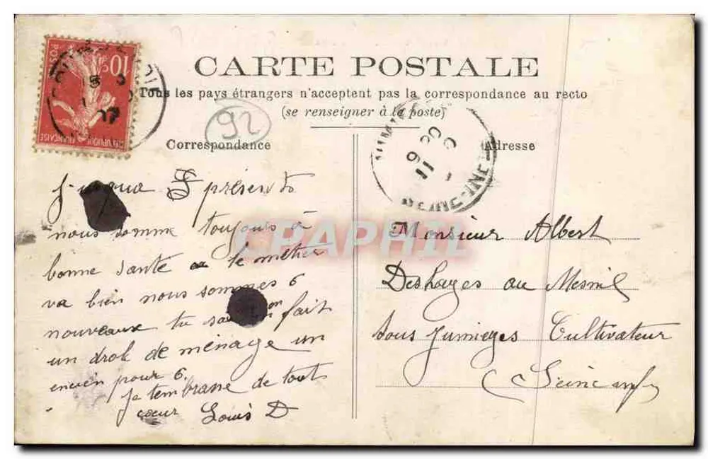 Courbevoie — Caserne d'Infanterie — D.W.D - Verso
