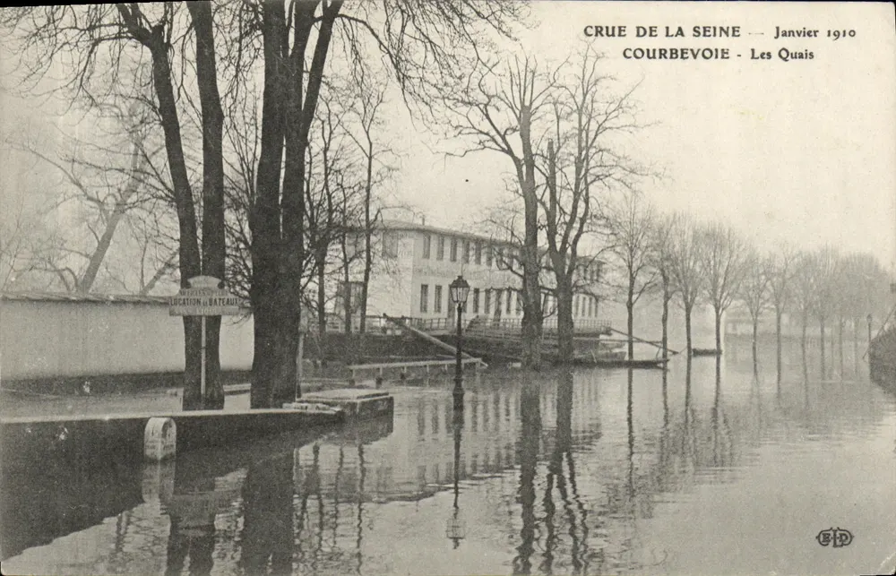 Überschwemmung der Seine — Januar 1910 — Courbevoie - Die Ufer - Vorderseite