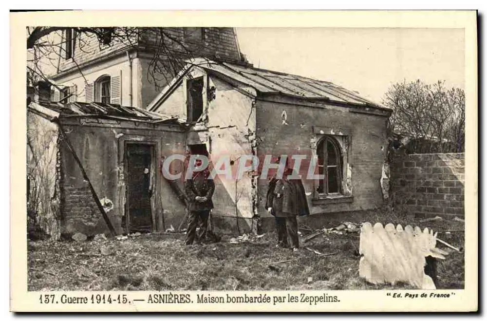 Asnières — Zerstörtes Haus, bombardiert von Zeppelins — Ed. Pays de France - Vorderseite