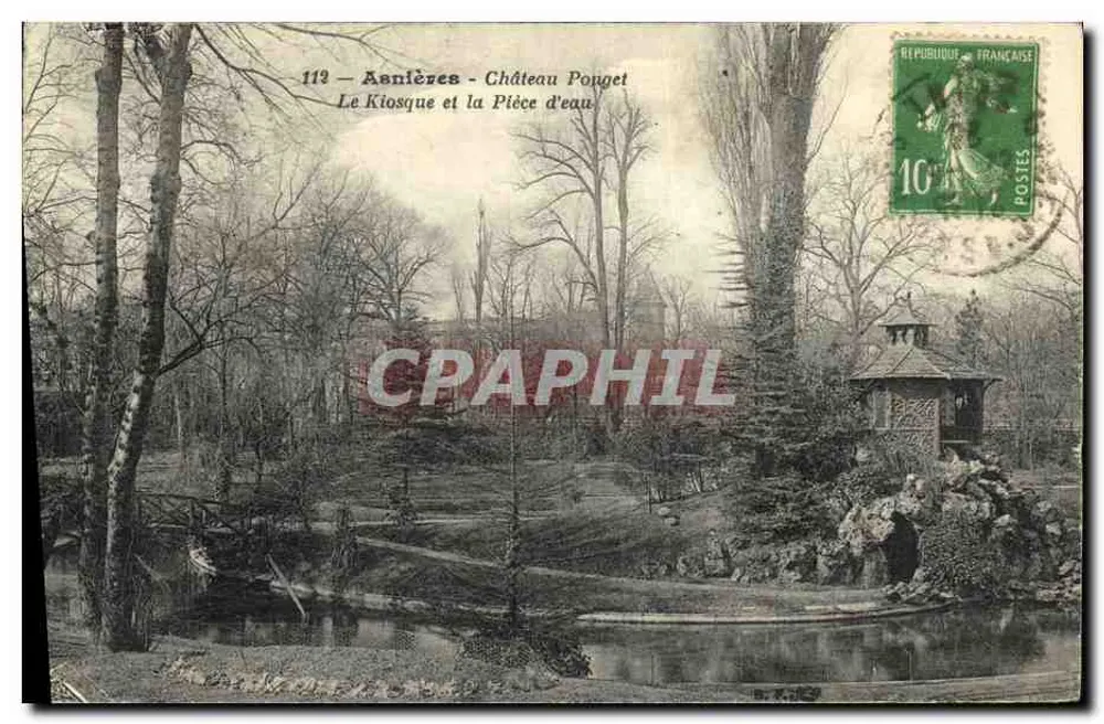 Asnières - Château Pouget — Le Kiosque et la Pièce d'eau — éditeur Br. Kalf - Recto