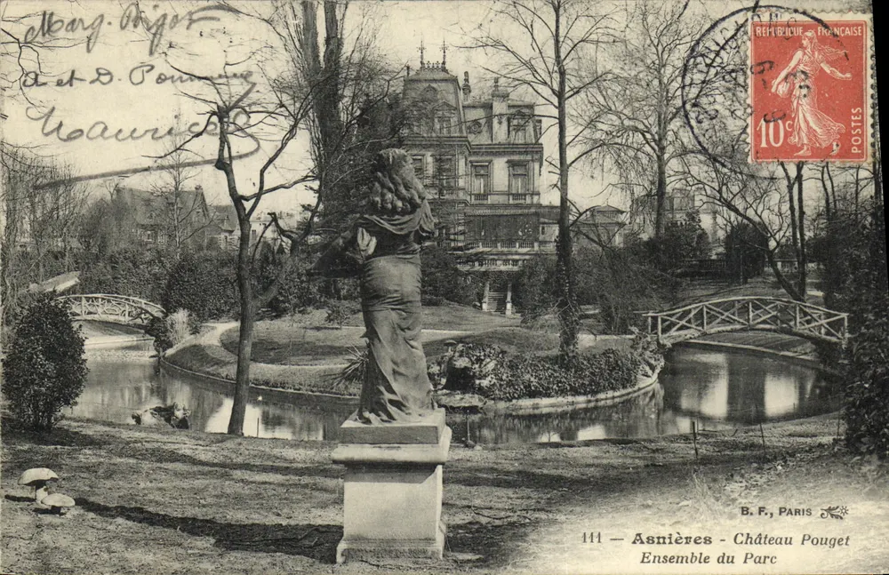 Asnières - Castello Pouget — Insieme del Parco — B.F., Parigi, n°111 - Recto
