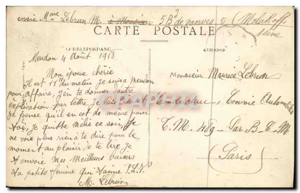 BelleVue-Meudon — La Terrasse — Vue vers Paris — éditeur Almoly, n° 52 - Verso