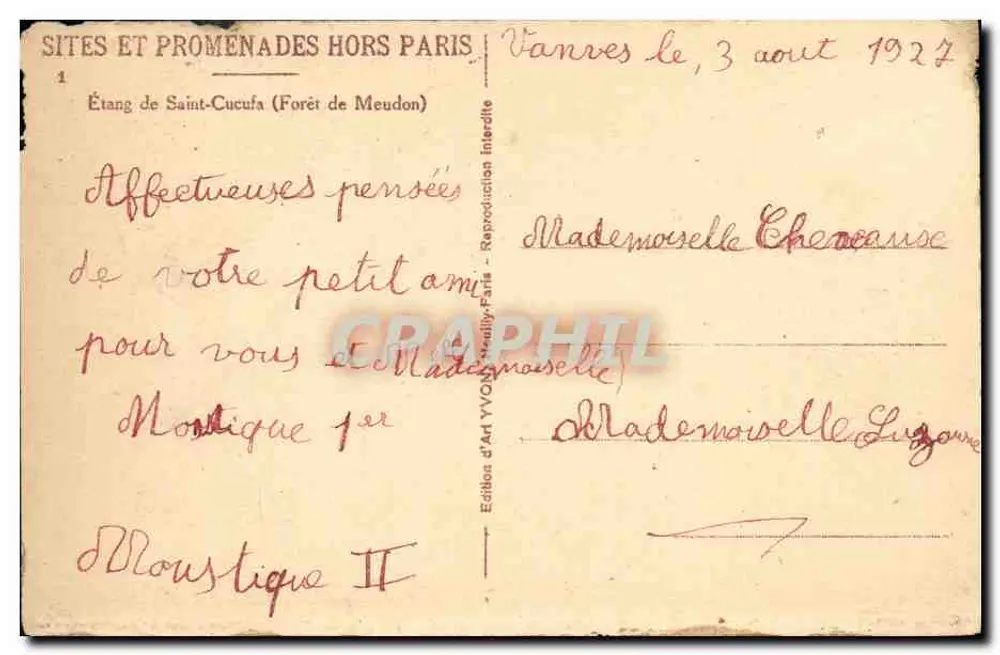 Étang de Saint-Cucufa — Bos van Meudon — Kunstuitgave Yvon, n°1 - Achterkant