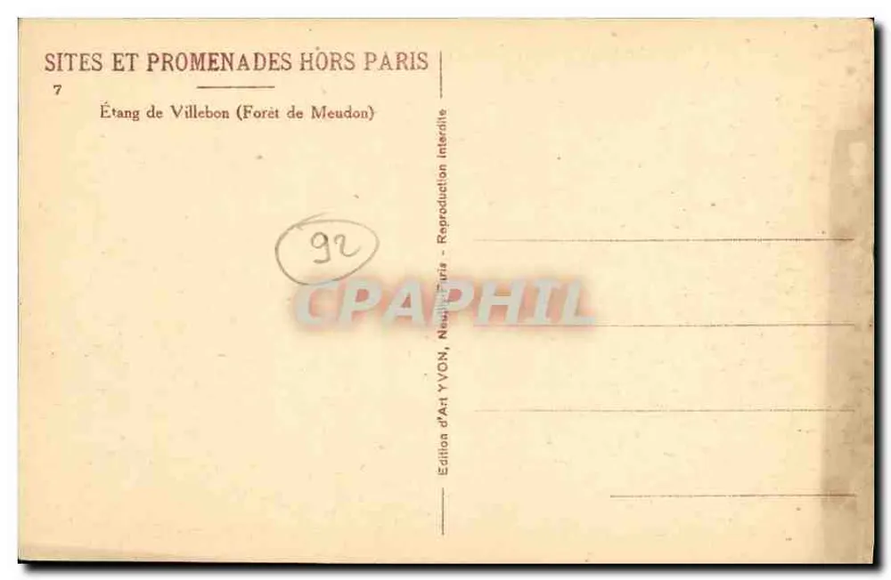 Lago de Villebon — Floresta de Meudon — Edição de Arte YVON - Verso
