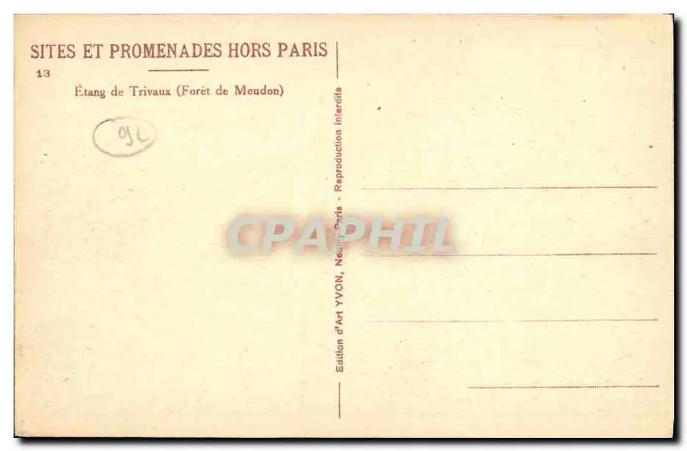 Lago de Trivaux — Floresta de Meudon — Edição de Arte YVON, Neuilly-sur-Seine - Verso