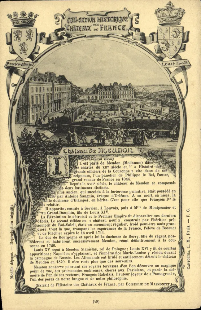 Castelo de Meudon — Coleção Histórica dos Castelos da França — Cartolina, L. M., Paris — n° 48 - Frente