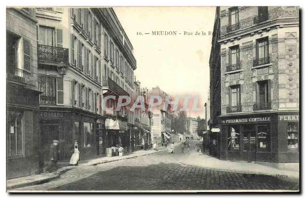 Meudon - Rue de la République — Ansicht der zentralen Apotheke und des Geschäfts Fossard — Verleger Paris - Vorderseite