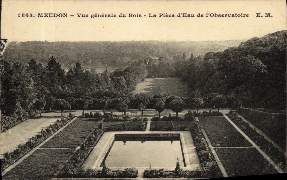Meudon — Allgemeiner Blick in den Wald — Das Wasserbecken des Observatoriums — E. M. - Vorderseite