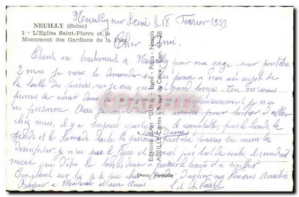 Neuilly-sur-Seine — Kirche Saint-Pierre und Denkmal der Friedenswächter — Edition Art 'Guy' - Nesquis - Rückseite