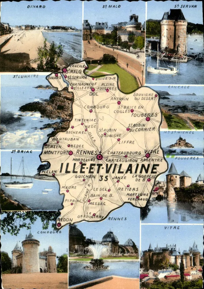 Ille-et-Vilaine — carta postal panorâmica com mapa e vistas — n° 1619 - Frente