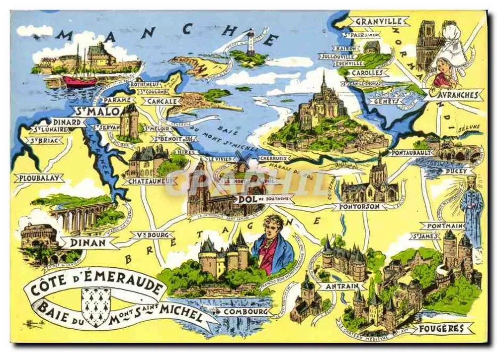 Costa de Émeraude — Baía do Monte Santo Michel — Editor Artaud Frères, Nantes - Frente