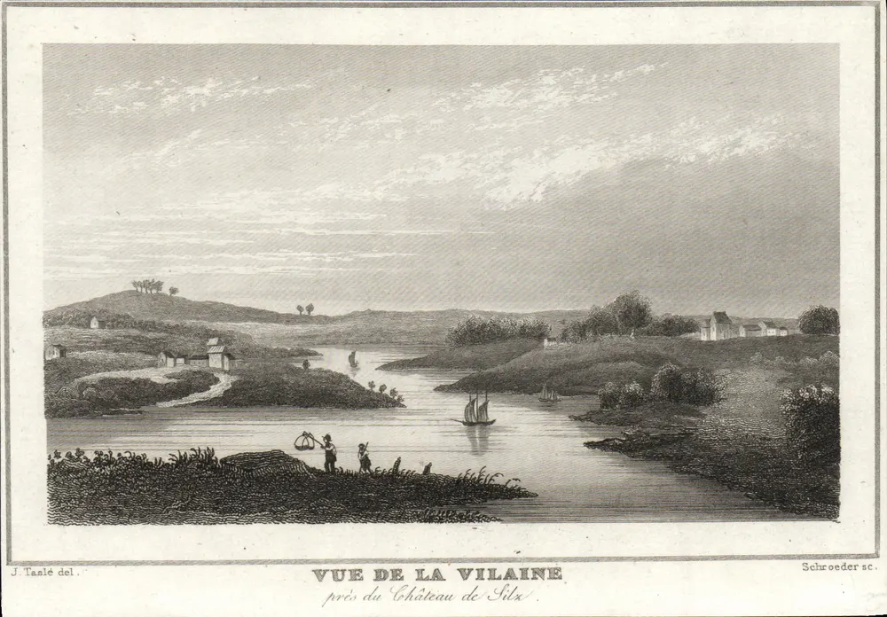 Vue de la Vilaine — près du Château de Silx — J. Tanelé del. Schroeder sc. - Frente