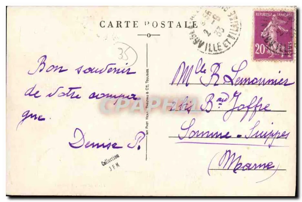 Environs d'Argentré-du-Plessis — Le Château des Rochers — éditeur : Un Phot. Hébert & Cie, Toulouse - Verso
