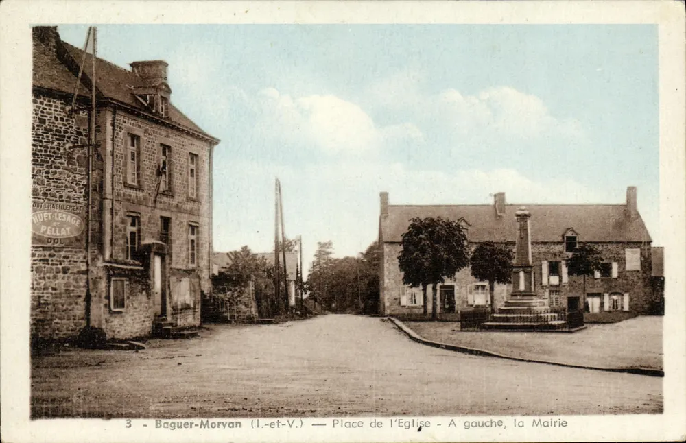 Baguer-Morvan (I.-et-V.) — Place de l'Église — Links, die Mairie - Vorderseite