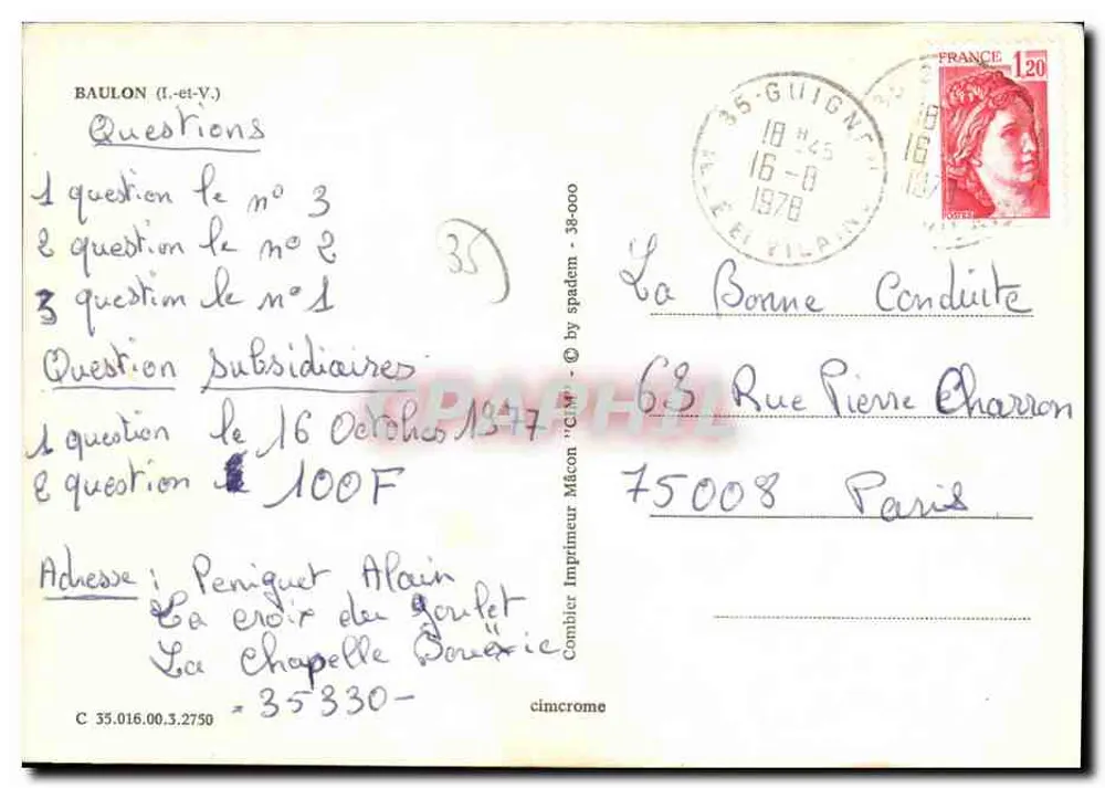 Baulon (Ille-et-Vilaine) — n° de série C 35.016.00.3.2750 - Verso